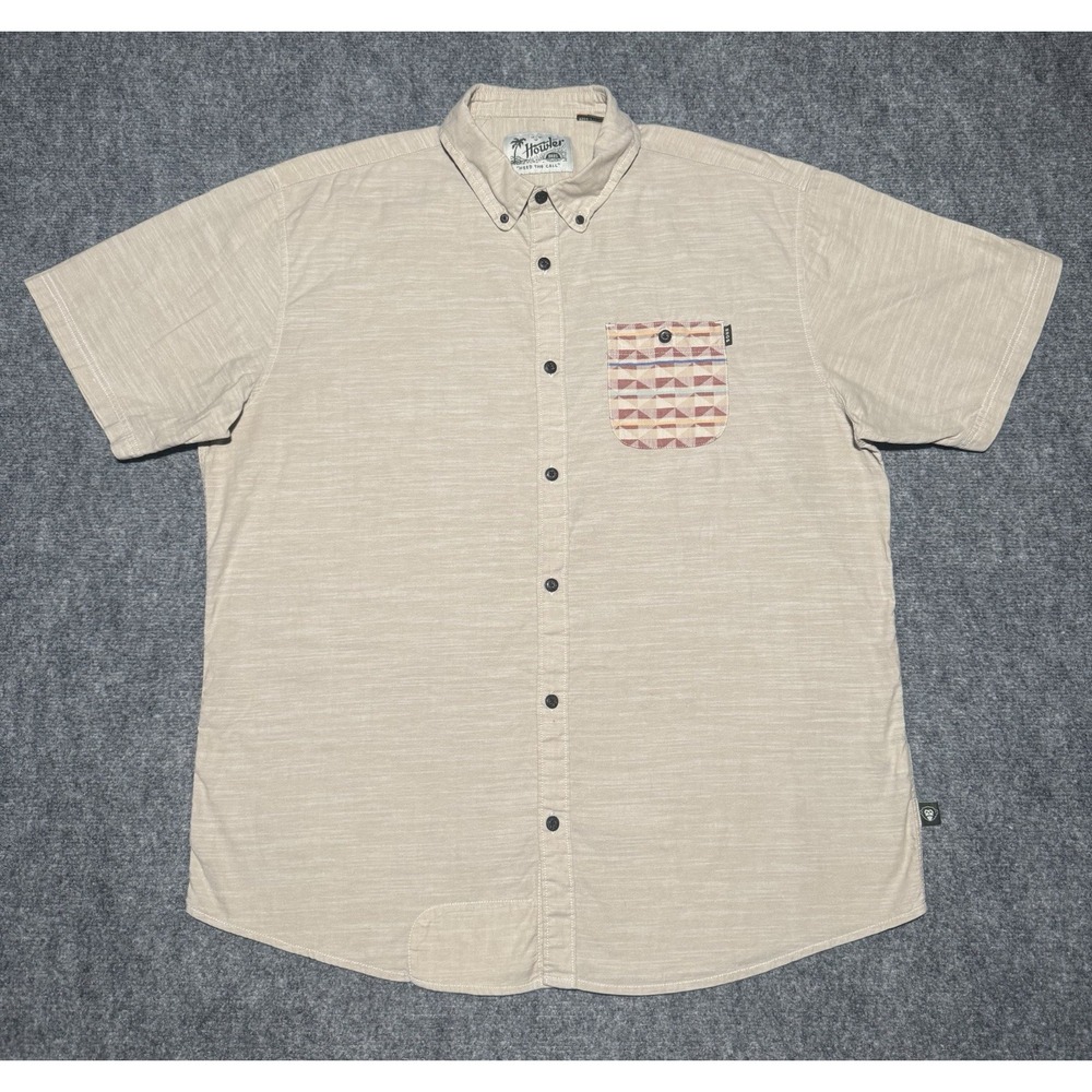Howler Brothers Short Sleeve Button Up Shirt Men XL Cotton Heather Brown Pocket
